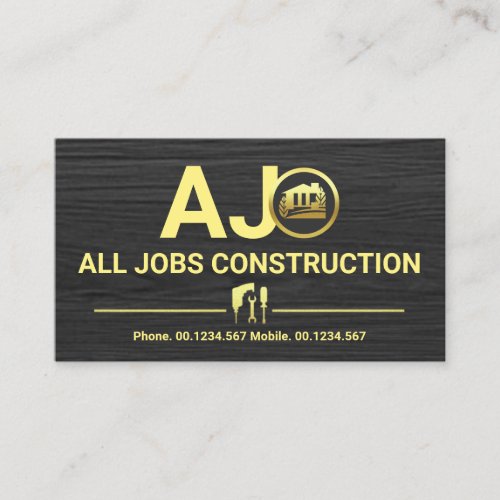 Grey Timber Monogram Construction ZazzleMade Business Card