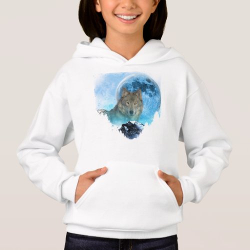 Grey Timber Wolf Full Moon Escape Hoodie