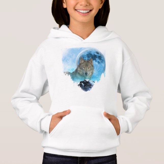 Grey Timber Wolf Full Moon Escape Hoodie (Front)
