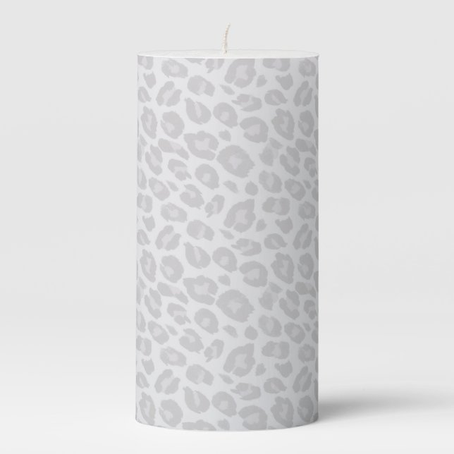 Grey Tonal Leopard Print Pillar Candle (Front)