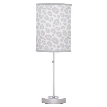 Grey Tonal Leopard Print Table Lamp by RockPaperDove at Zazzle