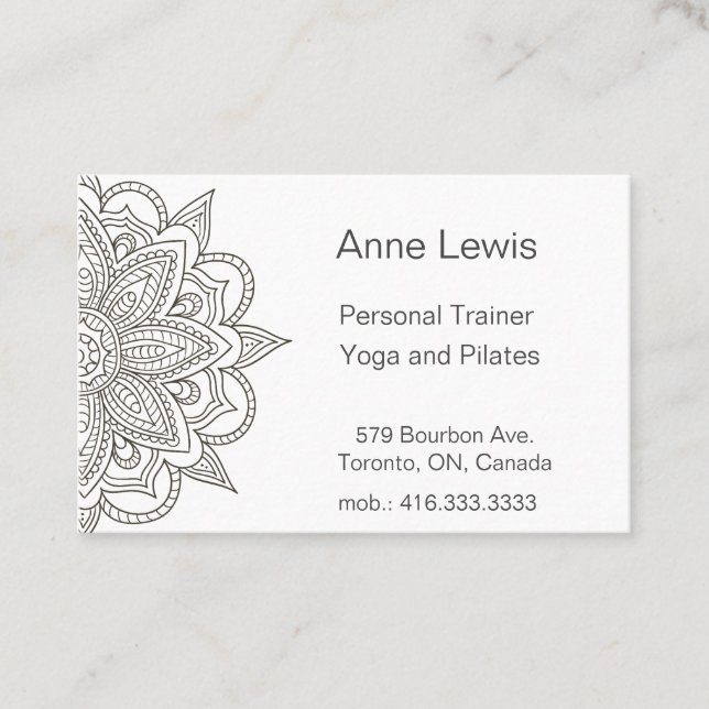 Grey Tones Floral Mandala Business Card (Front)