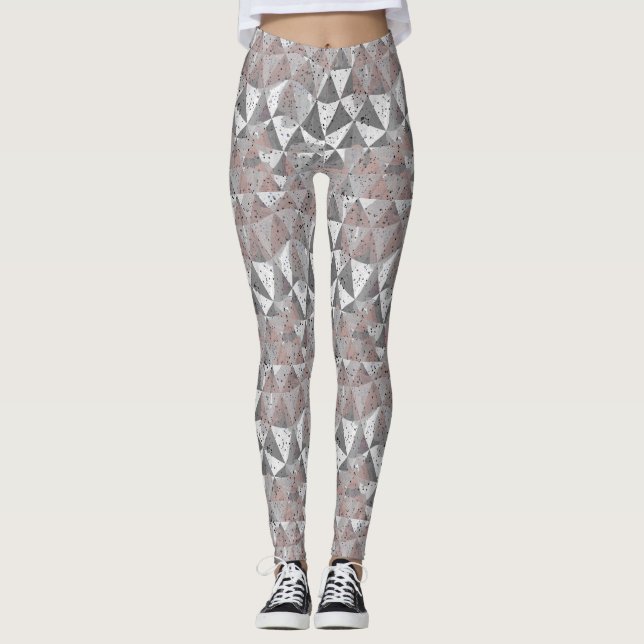 grey tones geometric pattern with triangles leggings (Front)