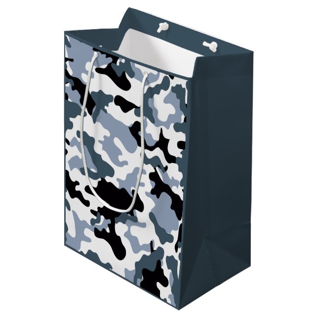 Grey Tones Military Camo Medium Gift Bag (Front Angled)
