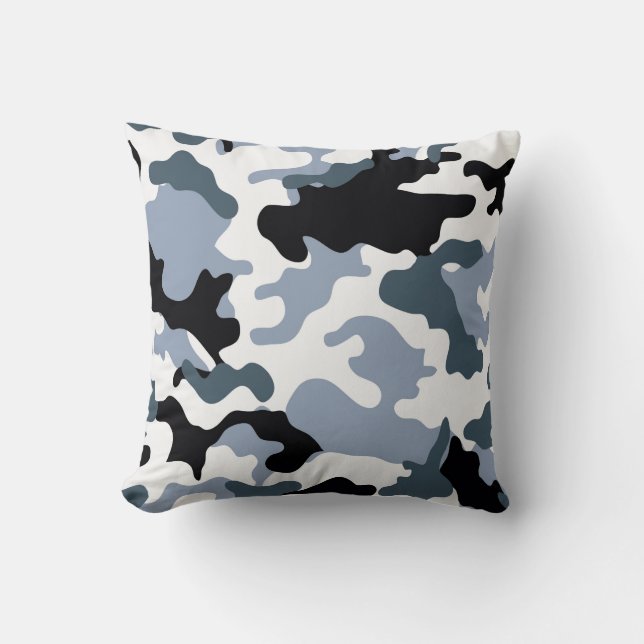 Grey Tones Military Camo Throw Pillow (Front)