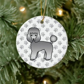 Grey Toy Poodle Cute Cartoon Dog Ceramic Ornament