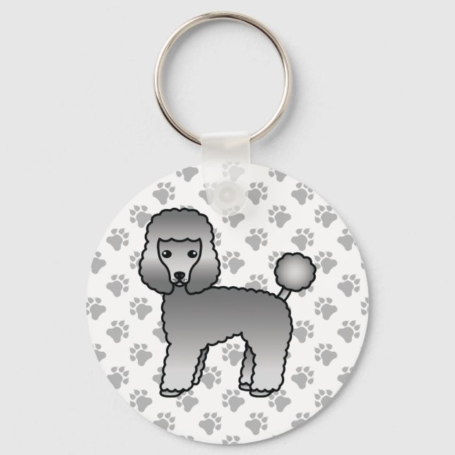 Grey Toy Poodle Cute Cartoon Dog Keychain (Front)