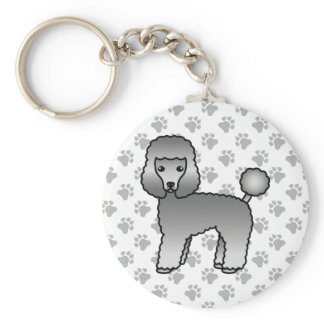 Grey Toy Poodle Cute Cartoon Dog Keychain