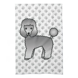 Grey Toy Poodle Cute Cartoon Dog Kitchen Towel