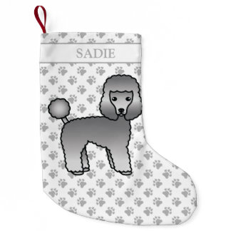 Grey Toy Poodle Cute Cartoon Dog &amp; Name Small Christmas Stocking