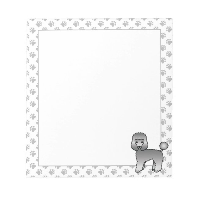 Grey Toy Poodle Cute Cartoon Dog Notepad (Front)