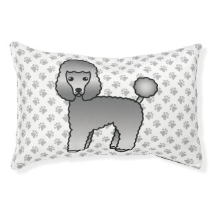 Grey Toy Poodle Cute Cartoon Dog & Paws Pet Bed