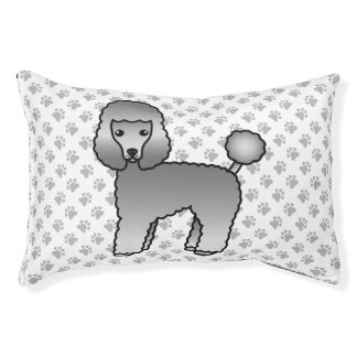 Grey Toy Poodle Cute Cartoon Dog &amp; Paws Pet Bed