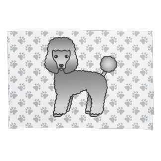 Grey Toy Poodle Cute Cartoon Dog Pillow Case