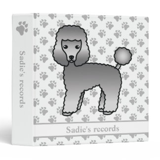 Grey Toy Poodle Cute Cartoon Dog &amp; Text 3 Ring Binder