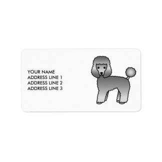 Grey Toy Poodle Cute Cartoon Dog &amp; Text Label