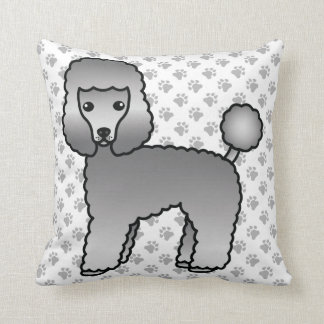 Grey Toy Poodle Cute Cartoon Dog Throw Pillow