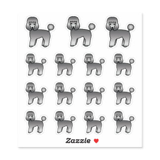 Grey Toy Poodle Cute Cartoon Dogs Sticker