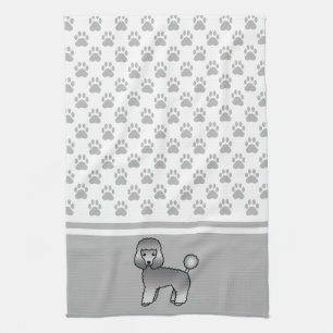 Grey Toy Poodle Dog With Dog Paws Pattern Kitchen Towel