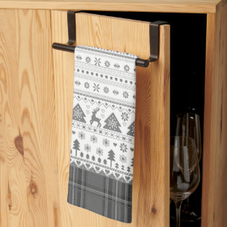 Grey Traditional Scandinavian Nordic Christmas Kitchen Towel