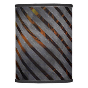 Grey transverse stripes, carbon ribbons, gold red lamp shade