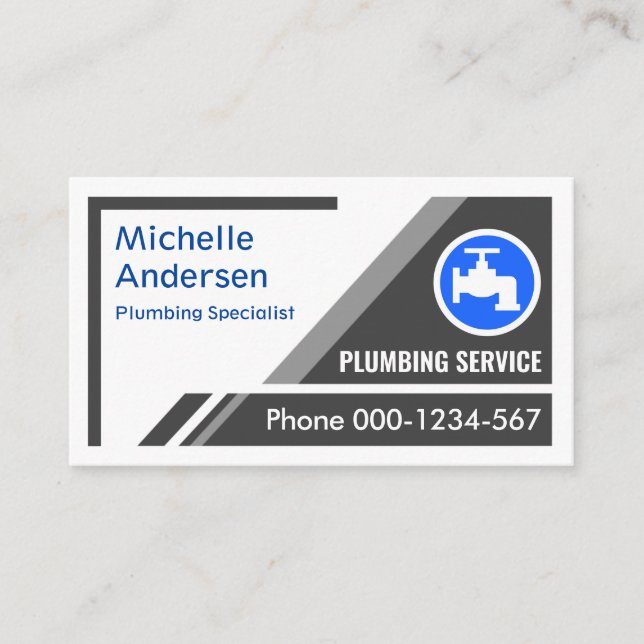 Grey Trapezium Layers Plumbing Business Card (Front)