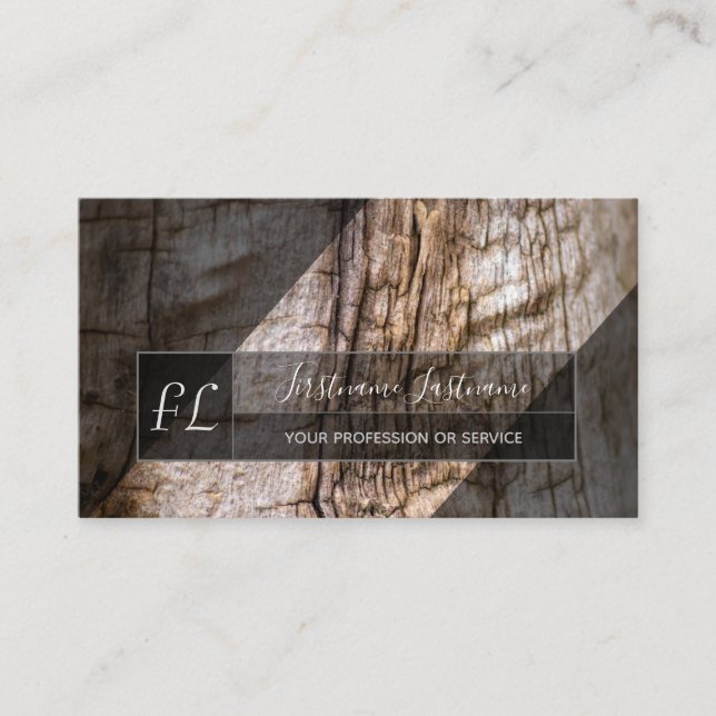 Grey tree wooden surface gray triangle monogram bu business card (Front)