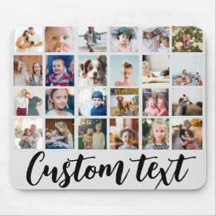 Grey trendy 24 photo grid custom text Mousepad
