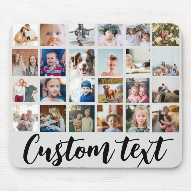 Grey trendy 24 photo grid custom text Mousepad (Front)