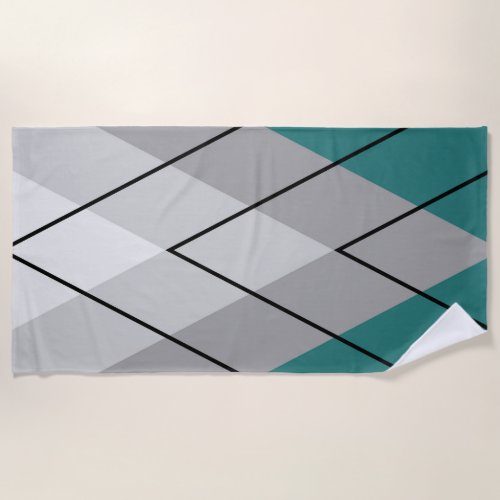 Grey triangles on turquoise background beach towel