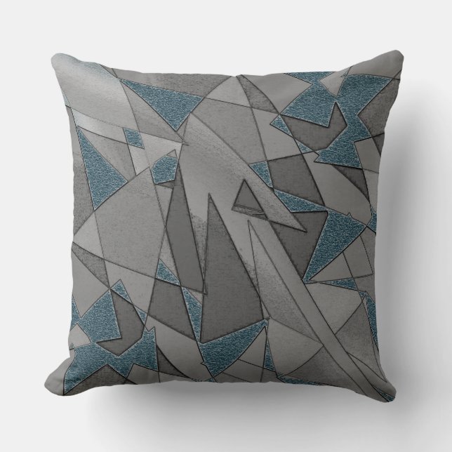 Grey triangular cutouts on blue background, rough throw pillow (Front)