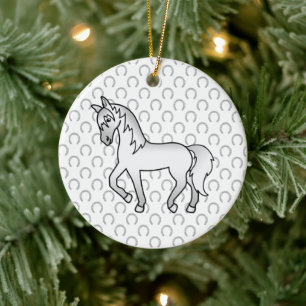 Grey Trotting Horse Cute Cartoon Illustration Ceramic Ornament
