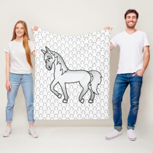 Grey Trotting Horse Cute Cartoon Illustration Fleece Blanket
