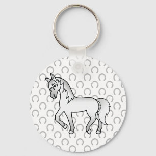 Grey Trotting Horse Cute Cartoon Illustration Keychain