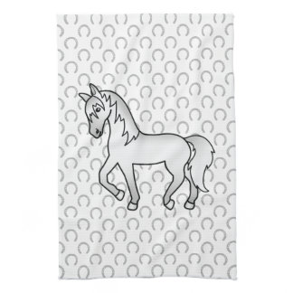Grey Trotting Horse Cute Cartoon Illustration Kitchen Towel
