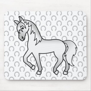 Grey Trotting Horse Cute Cartoon Illustration Mouse Pad