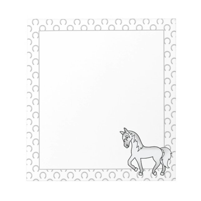 Grey Trotting Horse Cute Cartoon Illustration Notepad (Front)
