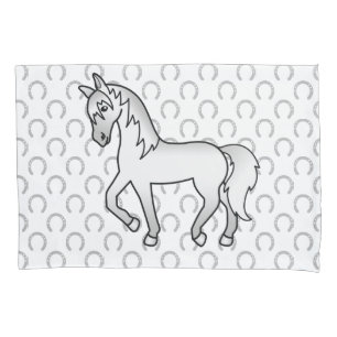 Grey Trotting Horse Cute Cartoon Illustration Pillow Case