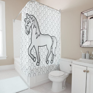 Grey Trotting Horse Cute Cartoon Illustration Shower Curtain