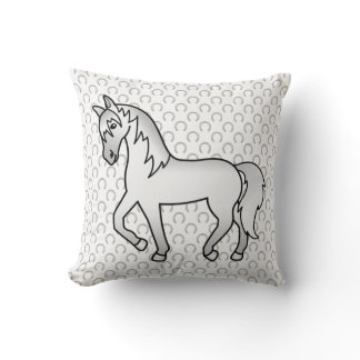 Grey Trotting Horse Cute Cartoon Illustration Throw Pillow