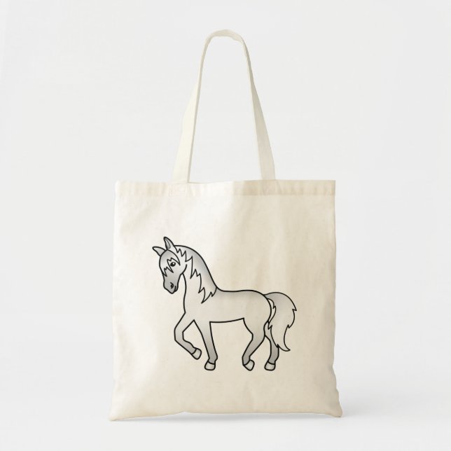Grey Trotting Horse Cute Cartoon Illustration Tote Bag (Front)