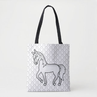 Grey Trotting Horse Cute Cartoon Illustration Tote Bag