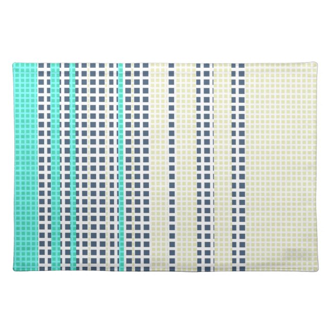 Grey turquoise plaid cloth placemat (Front)