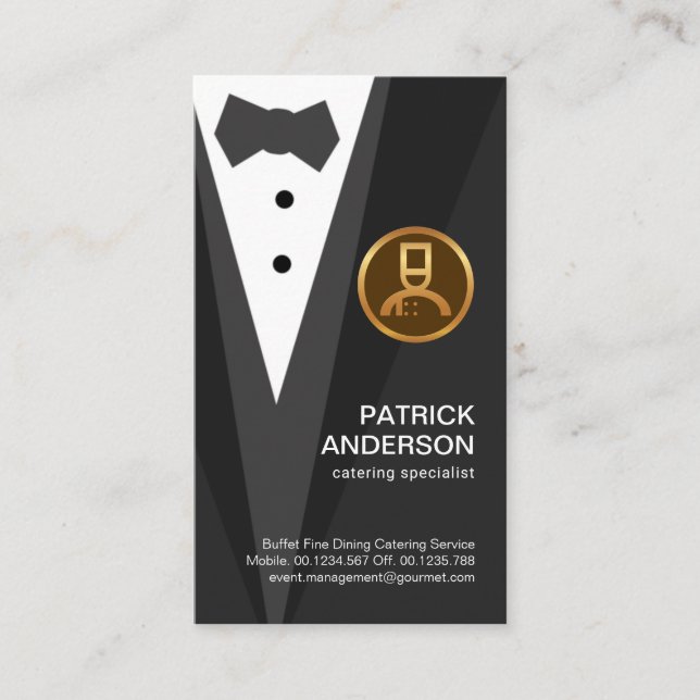 Grey Tuxedo Gold Chef Boutonniere Business Card (Front)