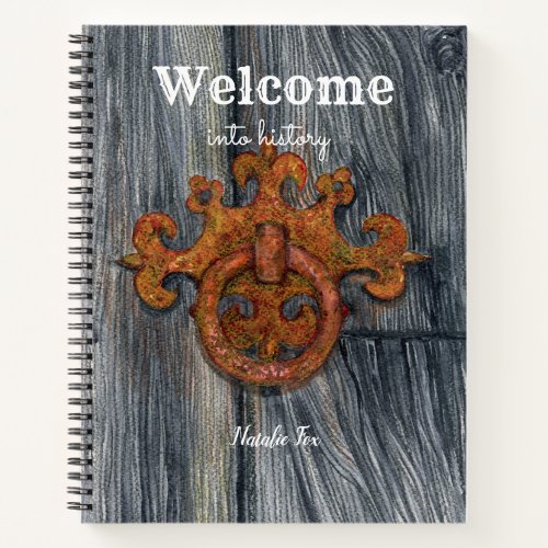 grey unusual metal magic wood lock door notebook