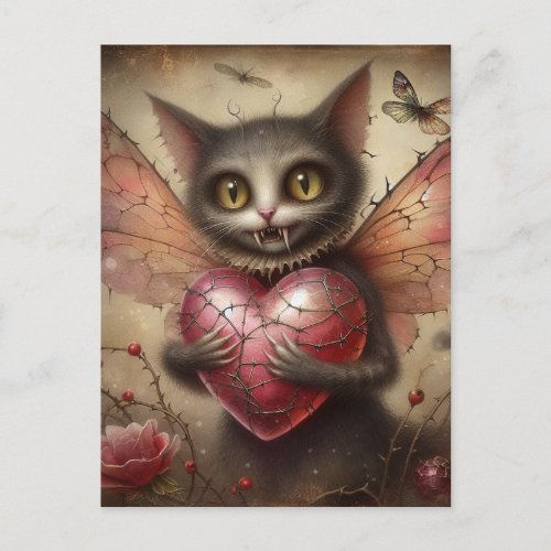 Grey Vampire Cat Fairy Postcard