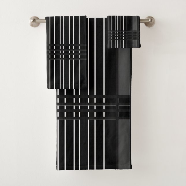 Grey Vertical Stripes Bath Towel Set (Insitu)