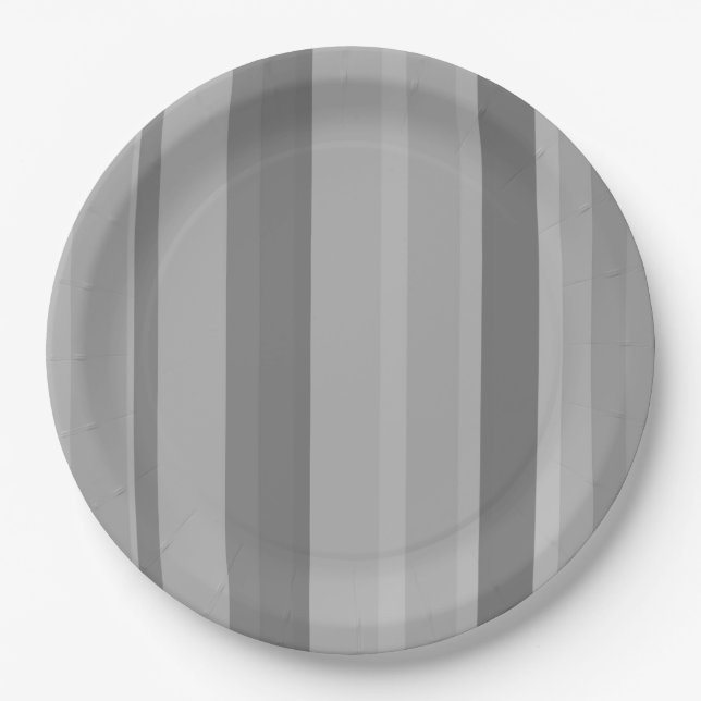 Grey vertical stripes paper plates (Front)