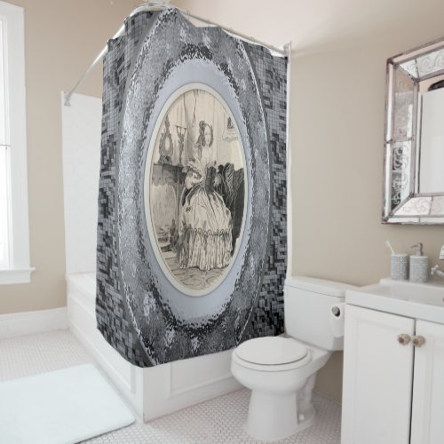 Grey victorian womens showercurtain shower curtain