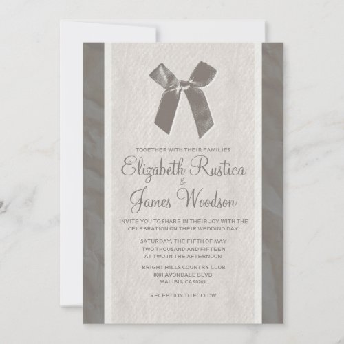 Grey Vintage Bow &amp; Linen Wedding Invitations